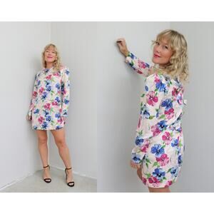 1980's Vintage Lauren Alexandra Silk Mini Dress Women's MD LG ~ Loose Summer 80s